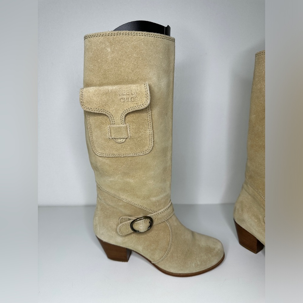 See by Chloe Western‎ Suede Tan Calf Heeled boots with Pocket sz 36 - Picture 6 of 10